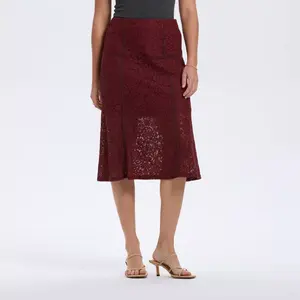 Women's Lace Midi A-Line Skirt - A New Day Robust Maroon M