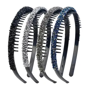 Huachi 4Pcs Fashion Rhinestone Headband for Women with Teeth Non Slip Head Bands Comb Headbands Crystal Hairband Sparkly Diamond Hairbands Hair Accessories