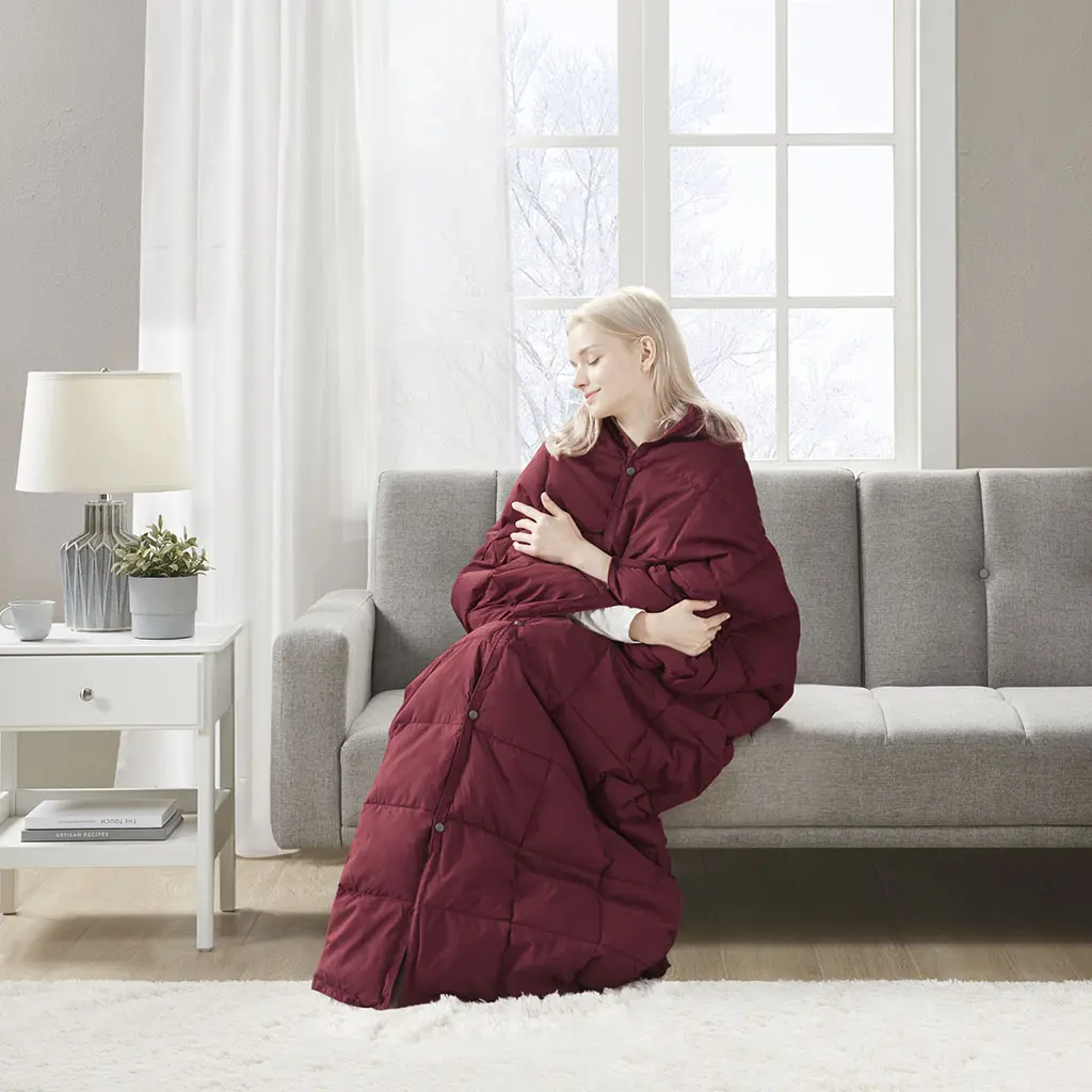Multipurpose Throw Blanket 62x68 Inch Red Microfiber Oversized Warm Cover for Outdoor Events Camping Sports, Machine Washable Down Alternative with Box Quilting, Oeko-Tex Certified, Single Size