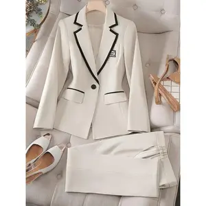 2024 New Fashion Elegant Color‑Clash Single‑Breasted Tailored Suit Pants Set Women’s Wear Fabric