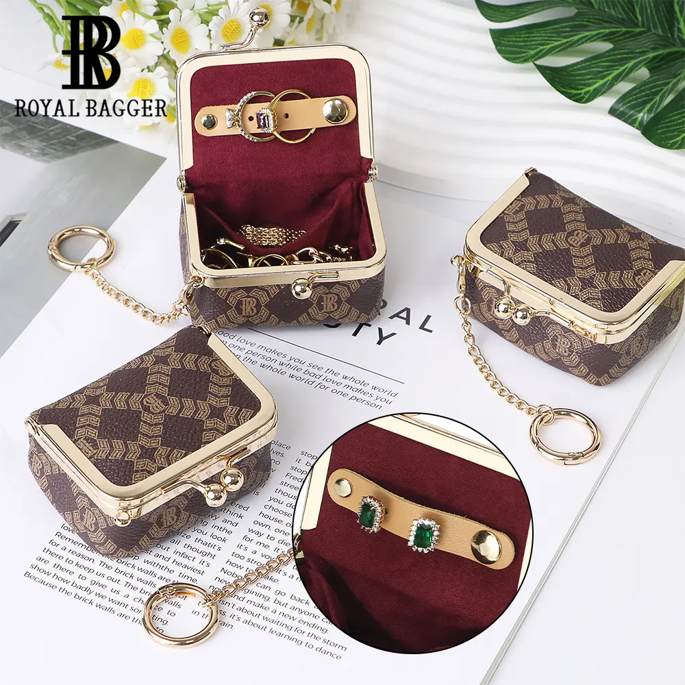 Royal Bagger Women's Mini Coin Purse in Signature Coated Canvas with Cowhide Trim, Clutch with Kiss-Lock Safety Closure and Detachable Chain 9894, Accessory, Organiser