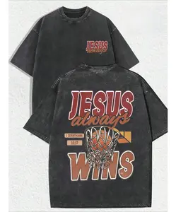 Jesus Always Wins Basketball Graphic T-Shirt, Distressed Vintage Tee, Front “JESUS Always” Back “JESUS Always WINS” Print, Christian Faith Sports Shirt, Unisex Crewneck Casual Tee, Gift for Friends & Family
