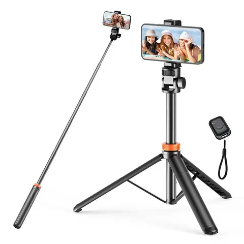 61-in Aluminium Smartphone Selfie Stick with Wireless Remote Ctrl, Upgraded Stable Tripod Stand, Nylon6/6 Phone Holder - Vlogging Equipment for iPhone 17/16/15/14/13 & Cellphones, Travel Use, Manufacturer Warranty,techvibes