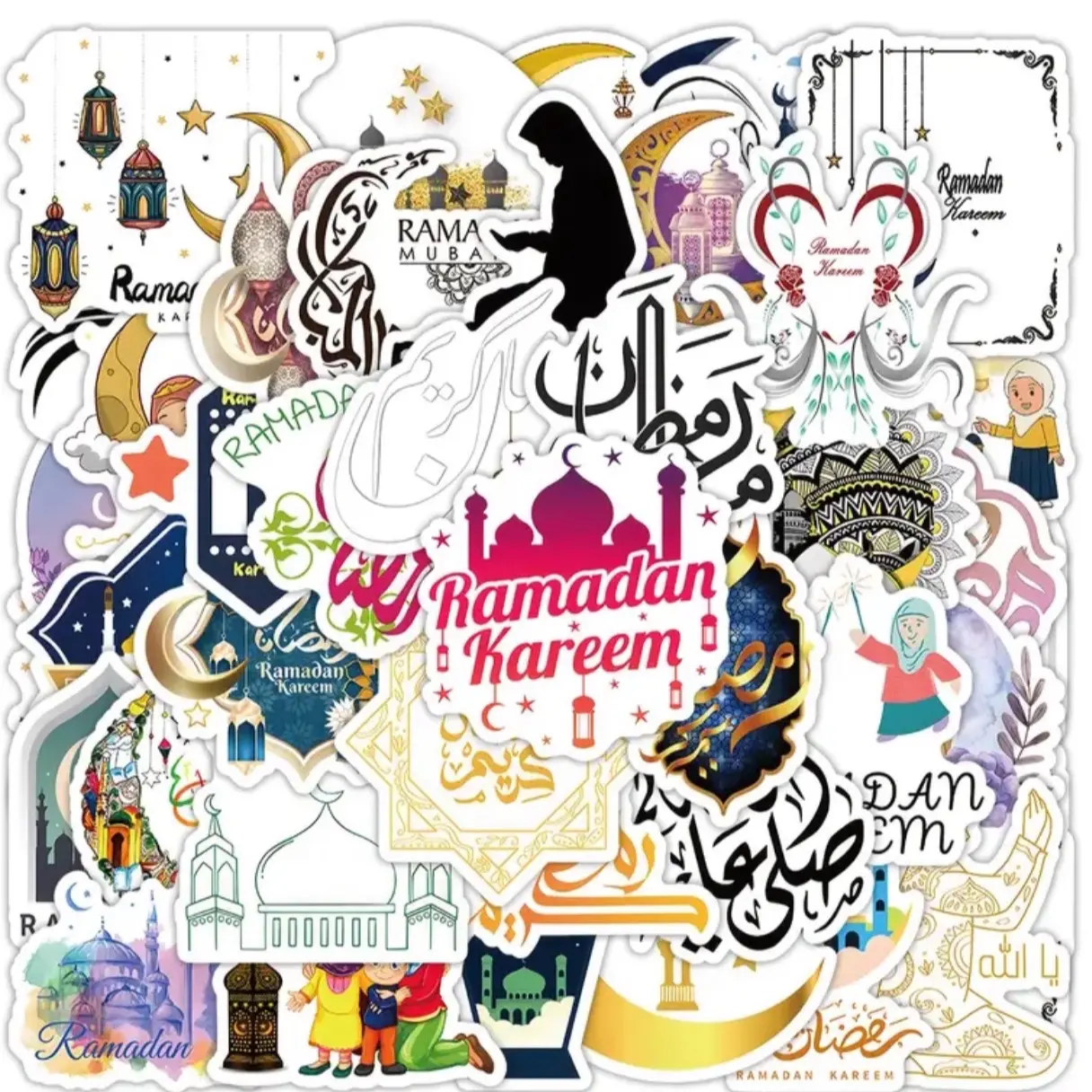 50 Pack Ramadan-themed Stickers, Featuring Ramadan Kareem And Ramadan Mubarak Designs. Ideal For Decorating Water Bottles, Laptops, Scrapbooking, And Party Decorations. Makes For Perfect Gifts
