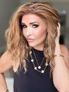 MACA BAKA Zuri Caramel Auburn Honey Brown Blonde Ombre Highlight Short Water Wave Lace Front Wigs with Scandinavian Hairline 12 Inches Low Density Loose Curly HD Synthetic Lace Front Wigs for Women Pre Plucked Summer Style