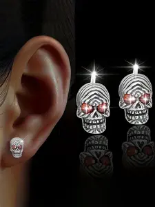 1 Pair Horror Skeleton Cubic Zirconia Stud Earrings For Women For Halloween Party Jewelry Halloween's Day Gift