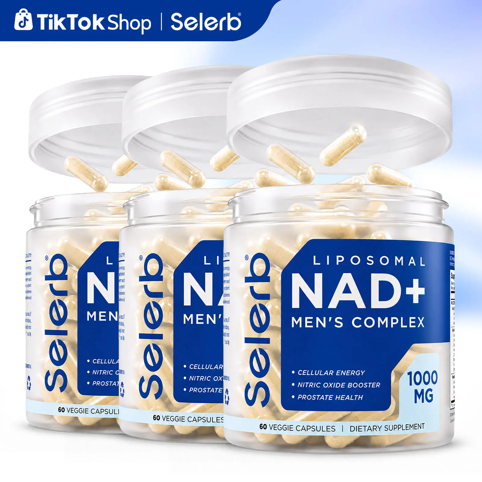 [3 Bottles] Selerb Liposomal NAD+ Supplement for Men - NMN, Trans-Resveratrol, CoQ10, Maca, Ashwagandha Antioxidants - Dairy Free, Non-GMO Lifestyle Energy Boosters for Feel Good Energy, Longevity Support - 60 Caps Clean Label Vitamins