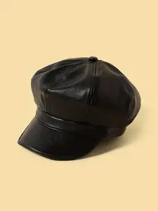 1PC Kids Solid Color Simple Beret, Vintage British Style PU Hat, Octagonal Hat, Suitable for Daily & Outdoor Outfits, Perfect as a Gift