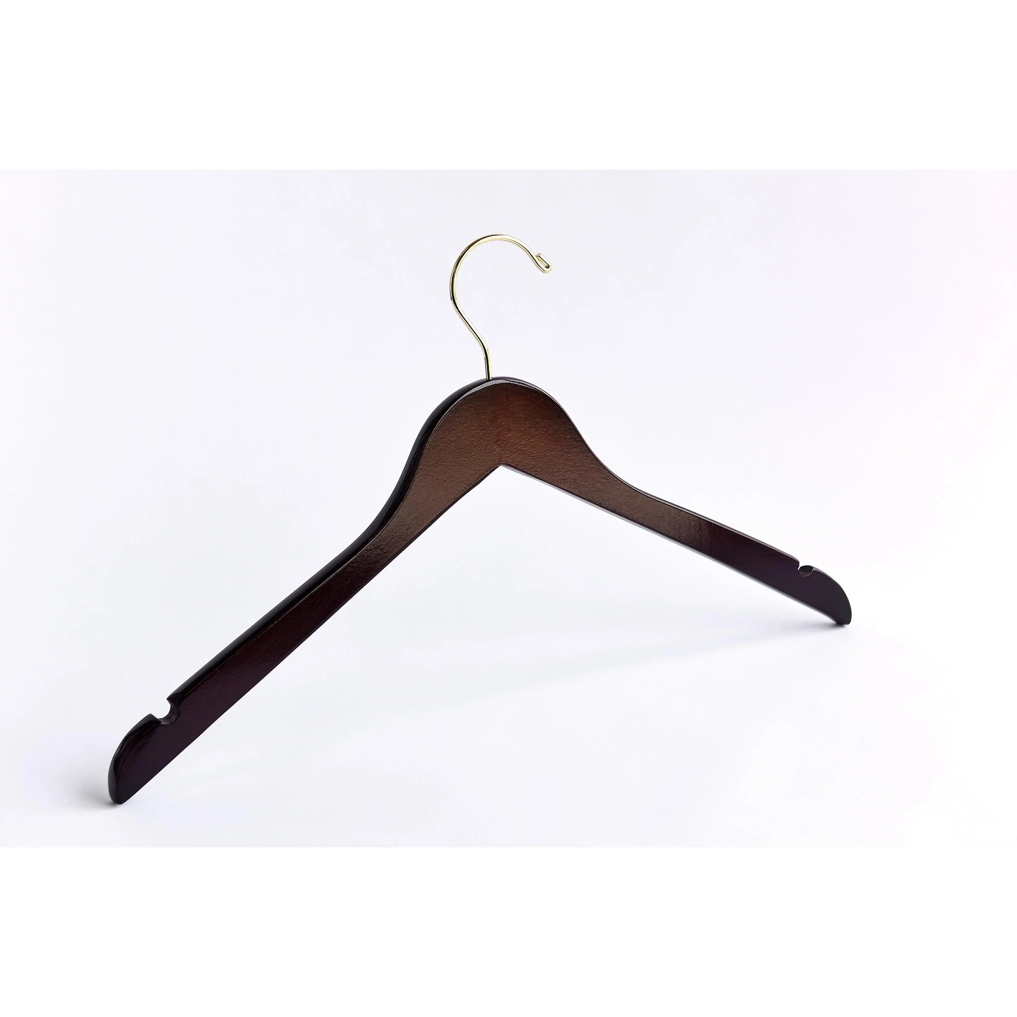 Dark Walnut Hangers with Gold Hook - Luxury Wooden Hangers - Pack of 25, 50 or 100 Wood Clothes Hangers for Home Organizing and Storage, Custom Wedding Hanger Designers, and Retail Stores