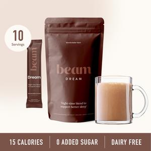Beam Dream Nighttime Hot Cocoa — 10 Servings for Sleep Support (Cinnamon Cocoa, Brownie Batter, or Sea Salt Caramel, Melatonin + L-Theanine + Magnesium, No Added Sugar)