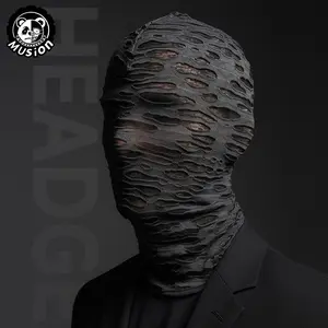 Musion Edgy Gothic Punk Ripped Ski Mask by Ftxo, Windproof Stretchy Distressed Design, Breathable UV-Protective for Skiing Cycling Halloween