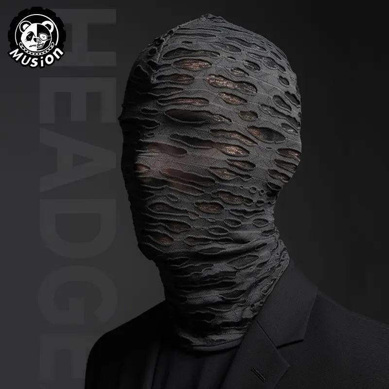 Musion Edgy Gothic Punk Ripped Premium Ski Mask by Ftxo, Windproof Face Mask Stretchy Distressed Design, Breathable UV-Protective for Skiing Cycling Halloween, Ski Balaclava
