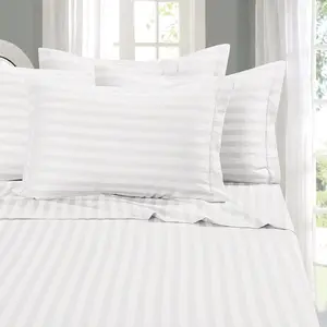 Best Softest Coziest 6-Piece Sheet Sets 1500 Premier Hotel Quality Luxurious Wrinkle Resistant Damask Stripe Bed Sheet Set, Queen White