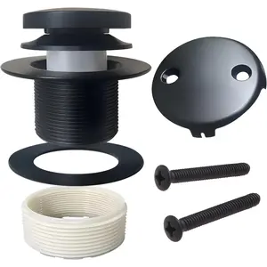 Bathtub Drain Kit, Tip- Tub Trim Set with 2-Hole Overflow Faceplate, Matte Black Tub Drain Replacement Trim Kit with Universal Fine/Coarse Thread