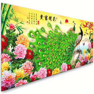 Chinese Style 5D Large Diamond Painting Kits for Adults,Peacock Diamond Art Kits,Special Diamond Art Mosaic Kits,Peony Flowers,AB Diamond Art,DIY handicrafts,Home Decor 39.37x15.7inch