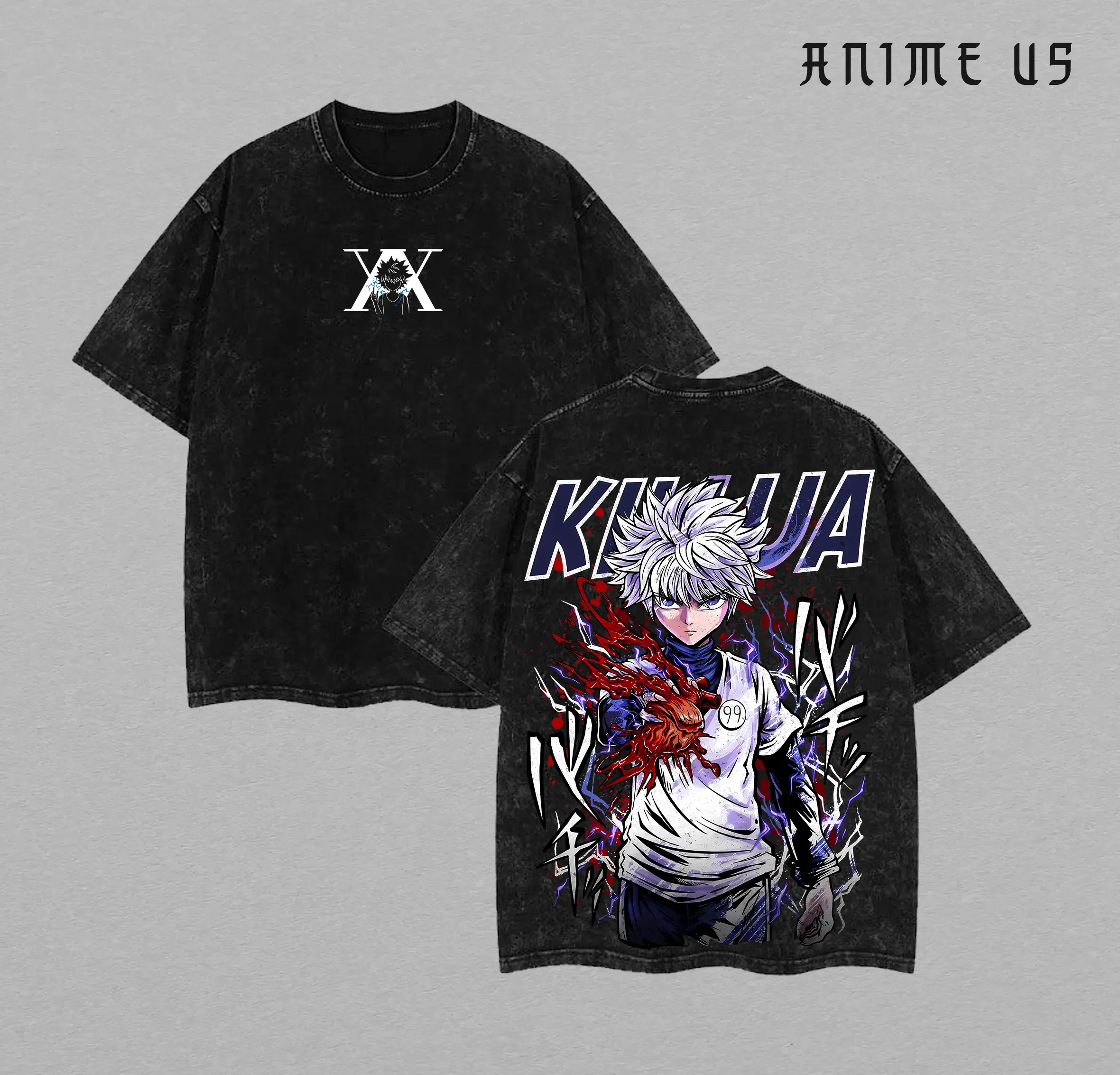 Retro Heavy Limited Gon Freecss vs Killua Zoldyck Hunter X Hunter Anime Double Printed Vintage Washed Tee Unisex Anime Manga Washed Heavyweight Cotton T-shirt, Gift For Anime Fan, Anime Lover, Hxh Merch graphic