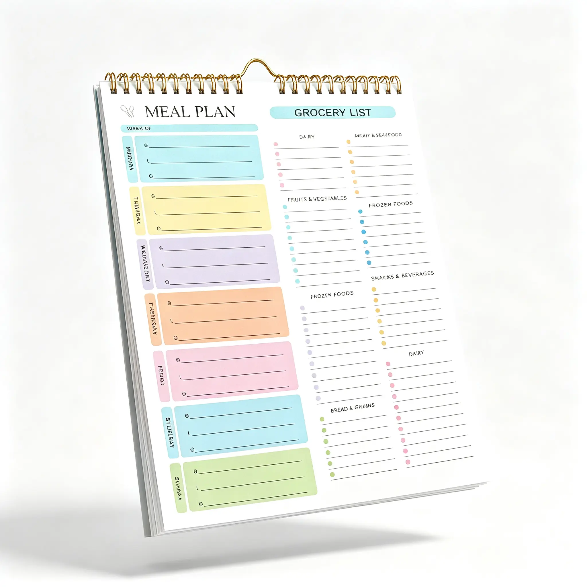 Weekly Meal Planner Notepad - 6×8.5 in Compact Standard Kitchen Size Spiral Bound, Dual Layout Double-Sided Grocery List Pad, Lightweight Portable Organizer for Busy Families to Avoid Food Waste (Home Cooking Use), 6×8.5 Inch, Cooking Lovers