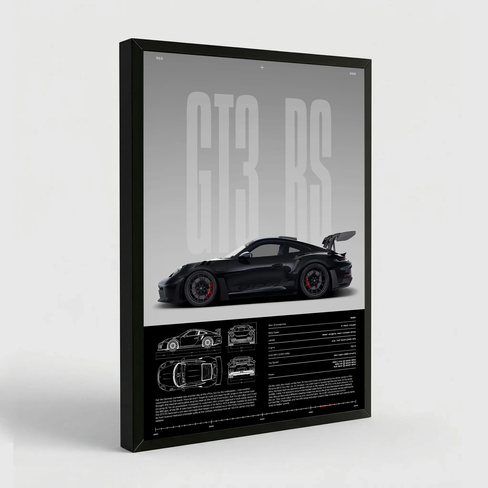 NBHYK Porsche 911 GT3 RS Super Car Posters for Boys Room Racing Car Wall Art for Men Guys Sports Car Wall Decor Abstract Pattern Print Eco-Friendly Material