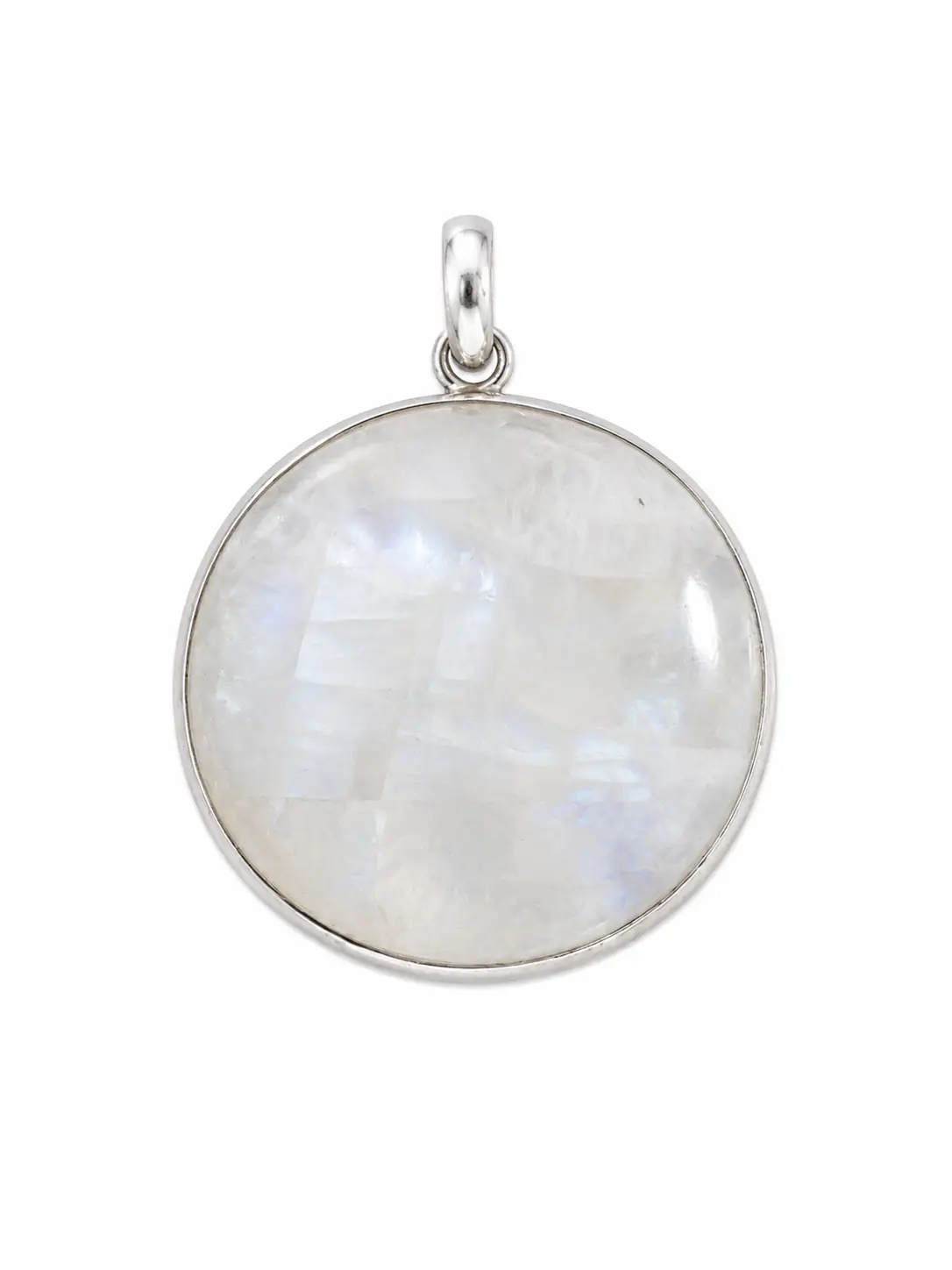 Round Rainbow Moonstone Pendant, 925 Sterling Silver Semiprecious Stone Jewelry Accessory
