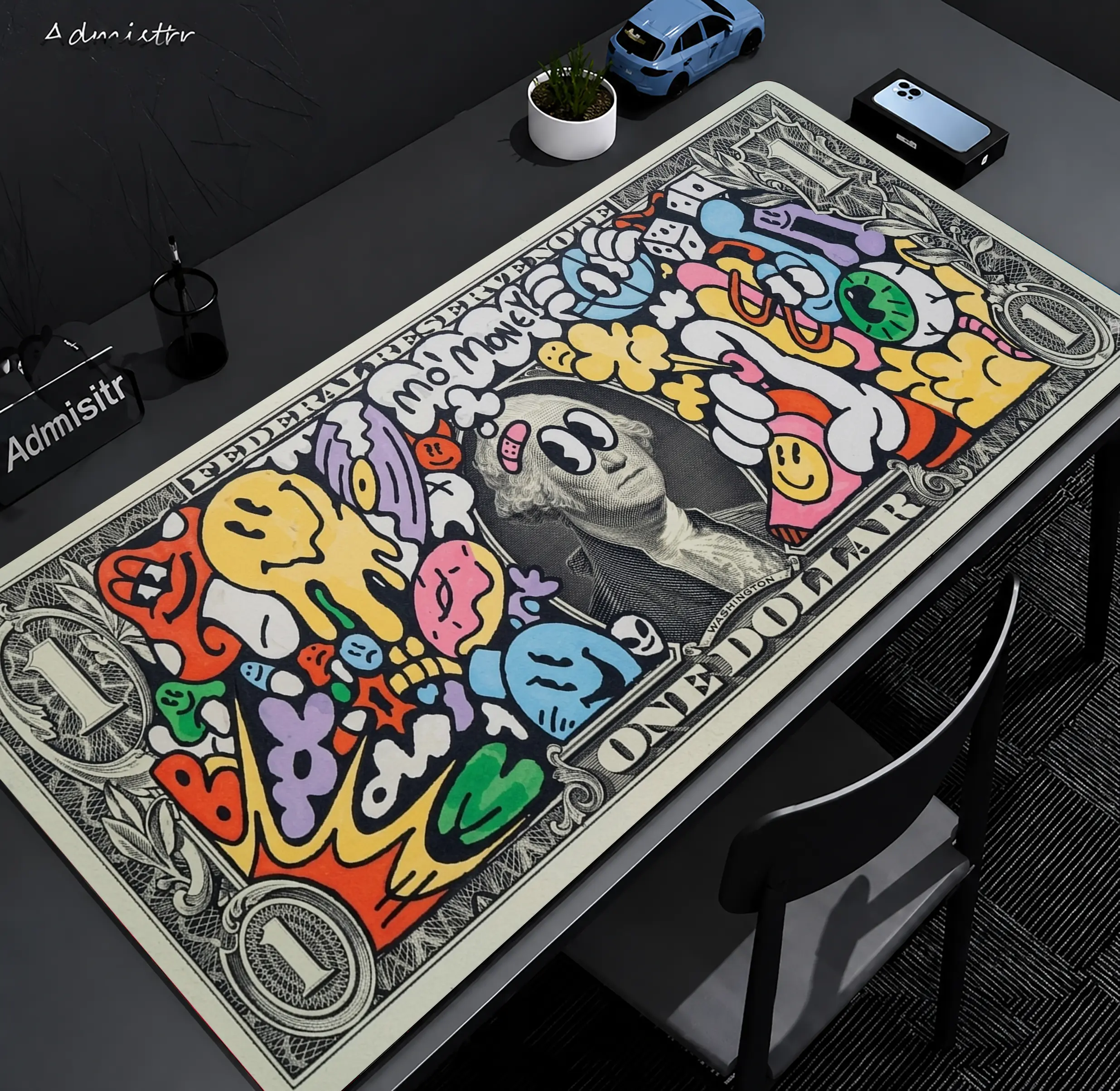 Street Art Dollar Bill Graffiti Design Large Gaming Mouse Pad, Hip-Hop Lovers Desktop Decoration Pad, Desk Mat, Washable Rubber Non-Slip Lock Edge Multi-Size, Suitable For Home Office, Desk Accessories, Desk Gadgets, Computer Accessories For Desk