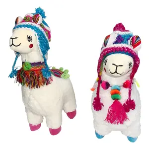 NEW Peru Peruvian Cute Llama Alpaca Handmade Souvenir Plush Figure W/ Chullo 13"