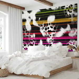 Vibrant Leopard Print Striped Tapestry, Animal Print Wall Hanging, Bold Fashion Tapestries, Aesthetic Wall Blanket, Trendy Backdrop Decor for Modern Bedroom, Dorm & Living Room