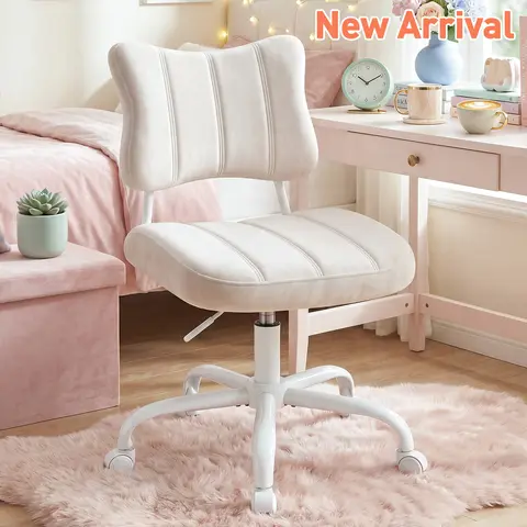 Raybee Armless Swivel Velvet/Leather Vanity Chair - Rolling Office Chair with Wheels, Bow-Shape Backrest, 360° Swivel, Height-Adjustable, Comfy, Easy Setup, Furniture for Small Spaces, Bedroom Gift #NewArrival #TikTokShopStockUp