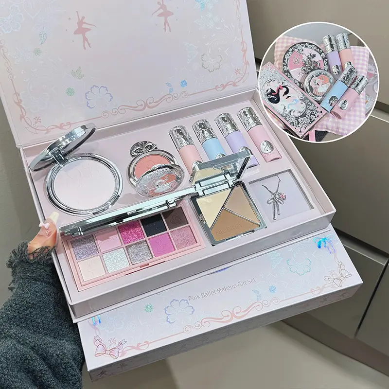 Pink ballet makeup gift box powder, powder blusher, lip mud, eye shadow, face repair, makeup set kit, holiday gift for gifts