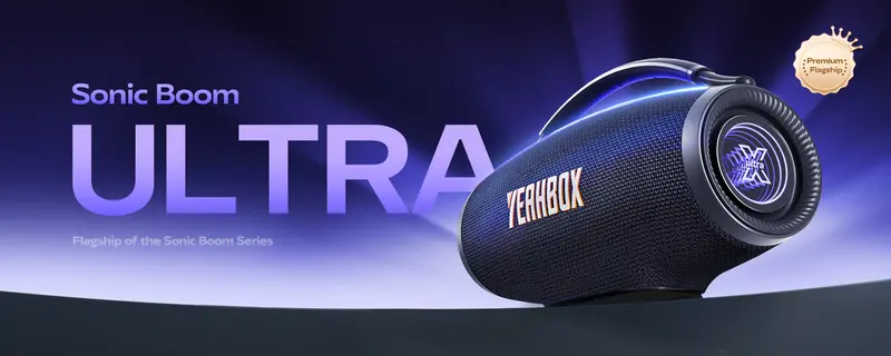 YEAHBOX Ultra 320 High-Power Ultra-Portable Bluetooth Bass Speaker - 300W Rated/500W Peak Power, True 3-Way 5-Driver System, 6×9in Racetrack Woofer, Dual Radiators, RGB Lights, IP65 Rated, Multi-Input (USB, HDMI ARC, Cells), Deep Controlled Bass Impact