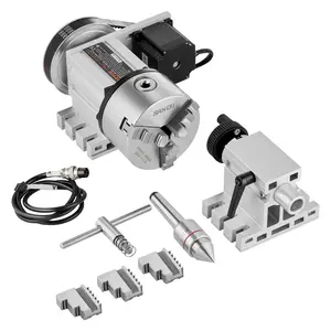 VEVOR Dividing Head, K11-100mm 3-Jaw Chuck, CNC Router Milling Machine Rotational Axis 4th Axis A Axis Indexing Head, 2.6"/65 mm Center Height MT2 Tailstock 6:1 Gear Ratio, Universal for Engraving