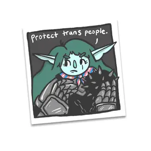 Protect Trans People Goblin Sticker, 4x4 inches, XL in size.