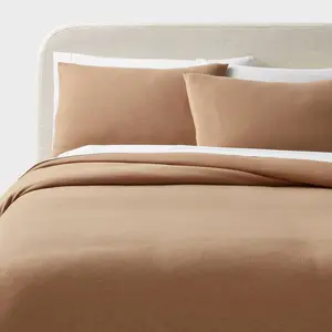 Full/Queen Modern Jersey Duvet and Sham Set Light Brown - Threshold