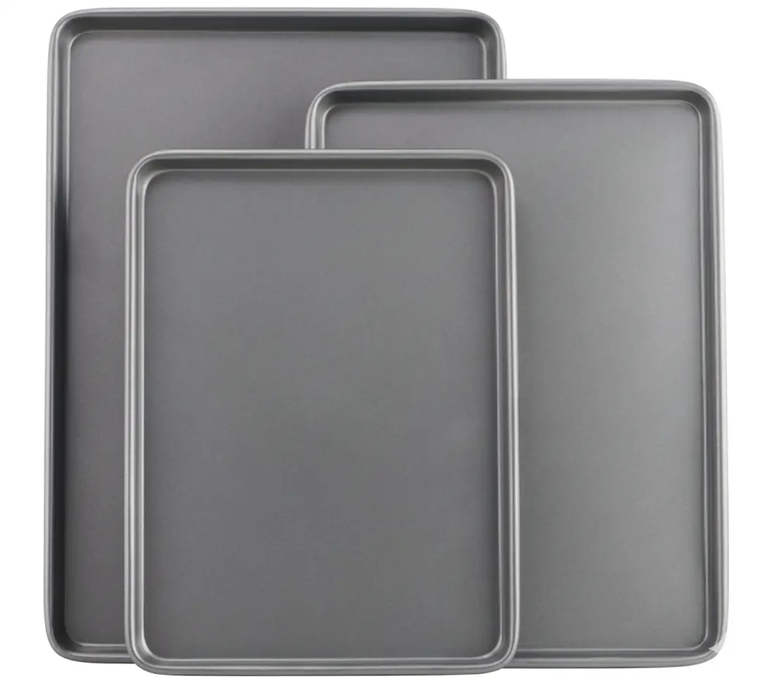 Everyday Nonstick Baking Sheet Set, 3 Pack Includes Small (13×9) Medium (15×1) and Large (17×11) Pans Carbon Steel Construction Cookie Sheets Bakeware Set, Gray