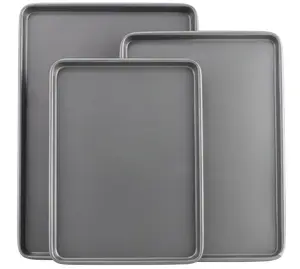 Everyday Nonstick Baking Sheet Set, 3 Pack Includes Small (13×9) Medium (15×1) and Large (17×11) Pans Carbon Steel Construction Cookie Sheets Bakeware Set, Gray