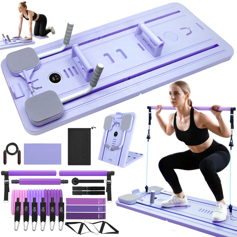 homimanor Pilates Reformer Machine, Multifunctional Abdominal Board with Pilates Bar and Resistance Bands Kit for Core & Full Body Training, Portable Pilates Board Equipment for Home Workout