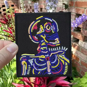 Neon Skull Punk Embroidered Patch, Back Adhesive Iron-On, Suitable for Clothes Jackets Hats Accessories, 1 Piece Neon Skeleton Patch