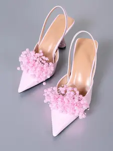 Women's Elegant Faux Pearl Decorated Pointed Toe Slingback Heels, Trendy Minimalist High Heel Shoes, Fashionable Heels for Party & Daily WearGift