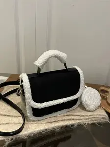 Autumn Winter New Cute Plush Mini Retro Bag, Handbag, Square Bag, Business Women Casual Fashion Commuter Bag, Handbag Shoulder Purse, Crossbody Handbag