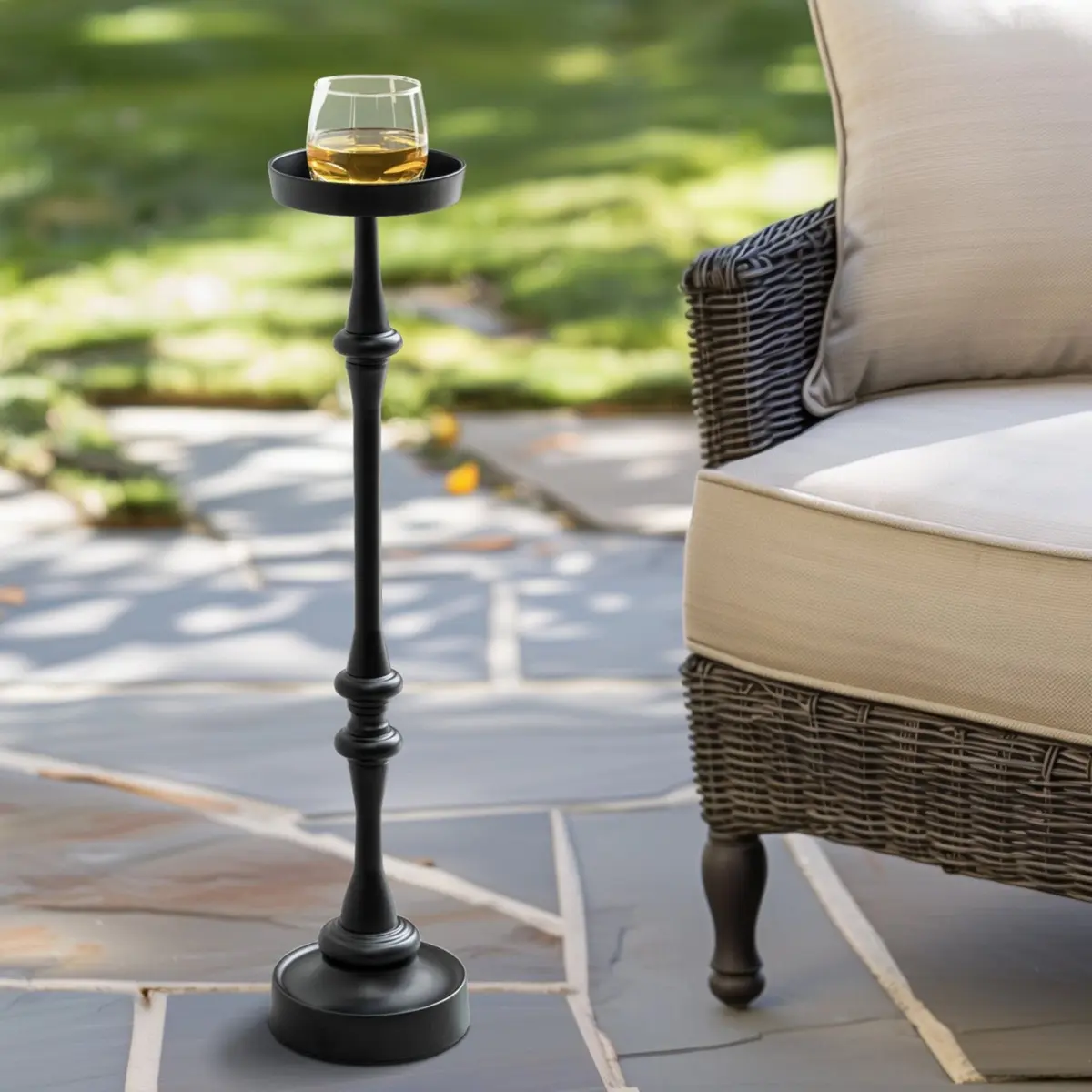26 in Powdercoated Steel Martini Side Tables (Set of 2) - Fully Assembled Round Tops, Weatherproof, Weighted Base Indoor/Outdoor Furniture, Perfect Pairing for Cocktails