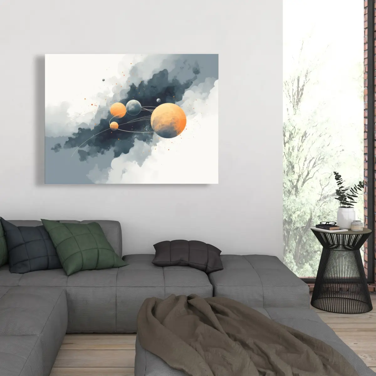 Pictorem C1RC3648QMM7W9 36 x 48 in. Circle of Planets - Gray Canvas Wall Art for Home Decor