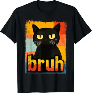 Funny Cat Bruh For Teens Boys Girls Men Women Meme Graphic T-Shirt Breathable Check Fabric Tops