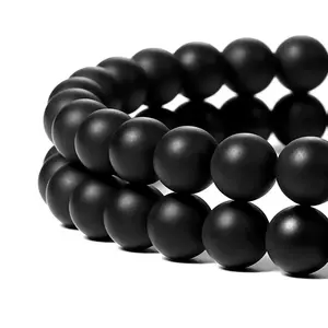 Natural Matte Onyx Black Agate Gemstone Frosted Round Loose Beads For Jewelry Making Design DIY Unpolished Handmade Crafts Bracelet, Necklace, Earrings AAA Quality 15.5 Inches Long, Semi Precious Stone