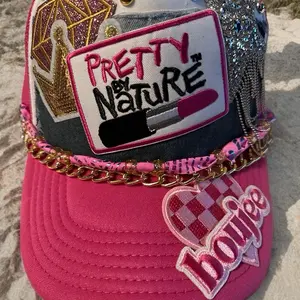 "Pretty by Nature" Pretty by Nature Hat with Sparkling Design and Pink Heart Patch