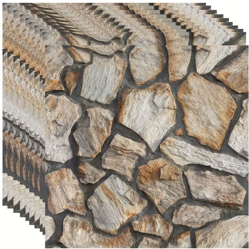 10pcs 3D Stone Pattern Wallpaper Self-Adhesive Wall Stickers, Waterproof Decorative Faux Stone Panels for Living Room, Bedroom, Kitchen, Bathroom, Office
