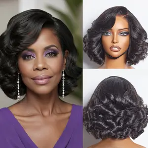 New Fashion Wavy Bob Wig Human Hair 13x4 Lace Front Wigs Human Hair Pre Plucked Glueless Wigs Human Hair 10 Inch Short Bob Wigs Brazilian Body Loose Wave Wear And Go Human Hair Wig