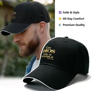 1pc "Con Dios Todo Posible" Baseball Cap - 100% Polyester, Breathable Mesh Back, Lightweight & Stylish for Fitness & Outdoor Sport Black Snapback