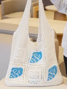 Conch Women's Beach Tote Bag, Hollow Knitted Mesh Shoulder Bag, Boho Braided Reusable Tote, Large Capacity for Vacation & Daily Use