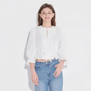 Women's Balloon 3/4 Sleeve Tie-Front Shirt - Wild Fable White Striped XXL