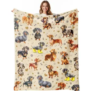 Dachshund Blanket for Girls, Kids, Adults – Soft Flannel Fleece Throw Blanket – Cozy Warm Lightweight Dog Blanket for Bed, Couch, Sofa, Nap, Travel – Cute Brown Sausage Dog Gift for Dog Lovers, Women, Teens