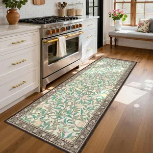 Garvee 2x6 Runners for Hallways Non Slip, Boho Leaf Kitchen Runner Rug Washable Rugs for Bedroom, Low Pile Soft Beige Runner Botanical Bird Rug for Dorm Entryway Laundry Room Bedroom